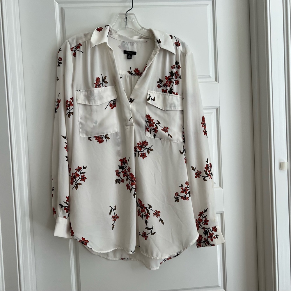 Stylish White Blouse with Red Floral Design